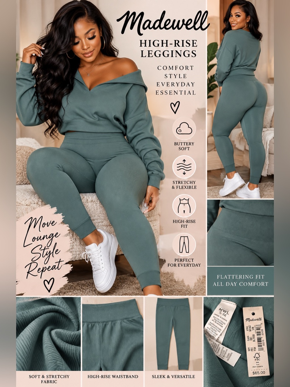 Madewell High-Rise Leggings - Sage Green size S/M